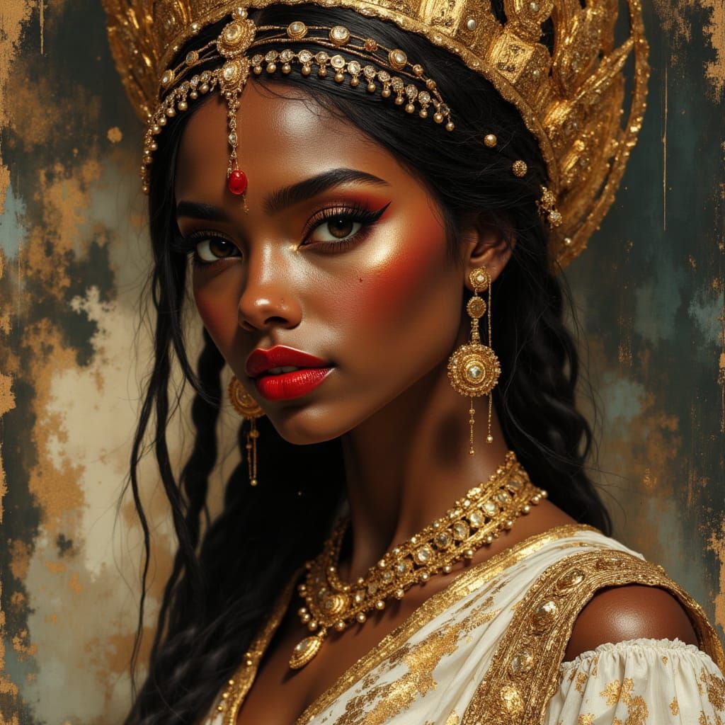Elegant African Princess Goddess in Royal Egyptian Attire