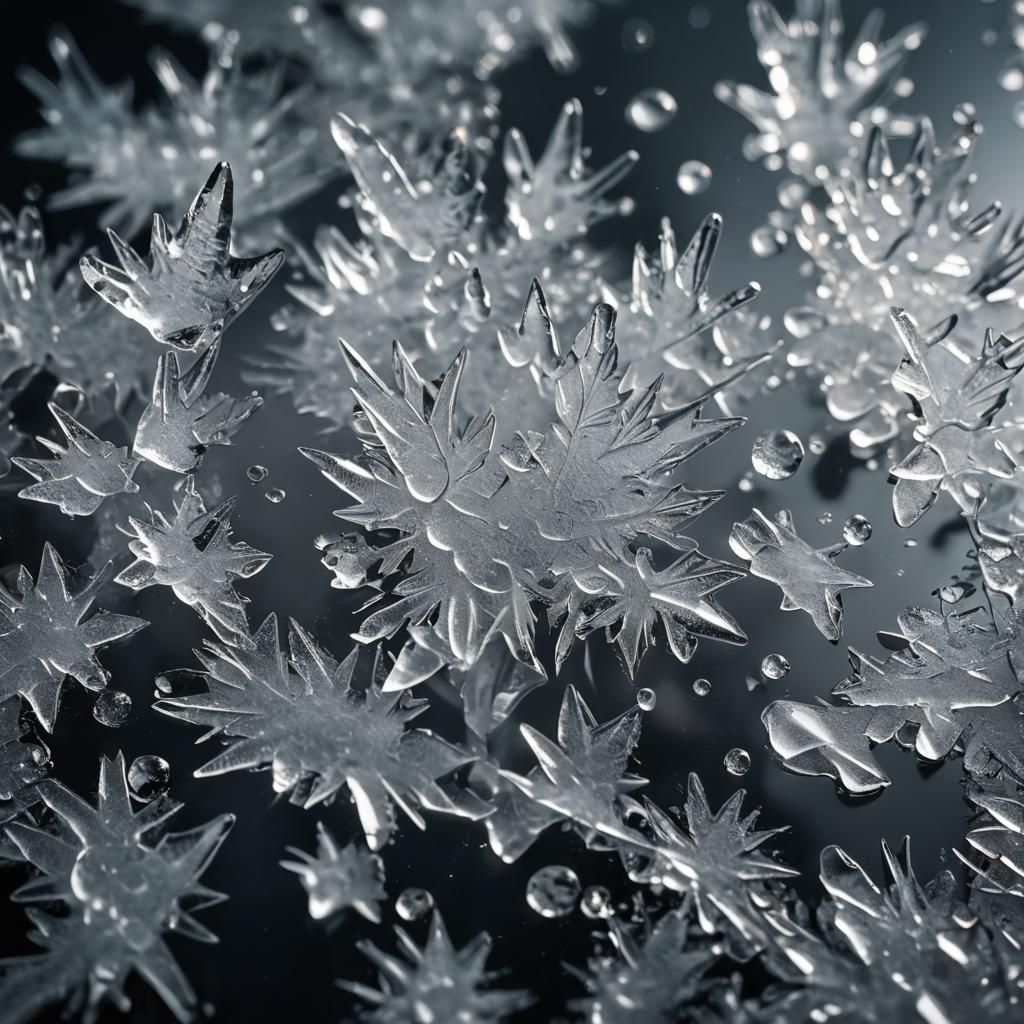 Macro Photograph of Ice Crystals on Black Background