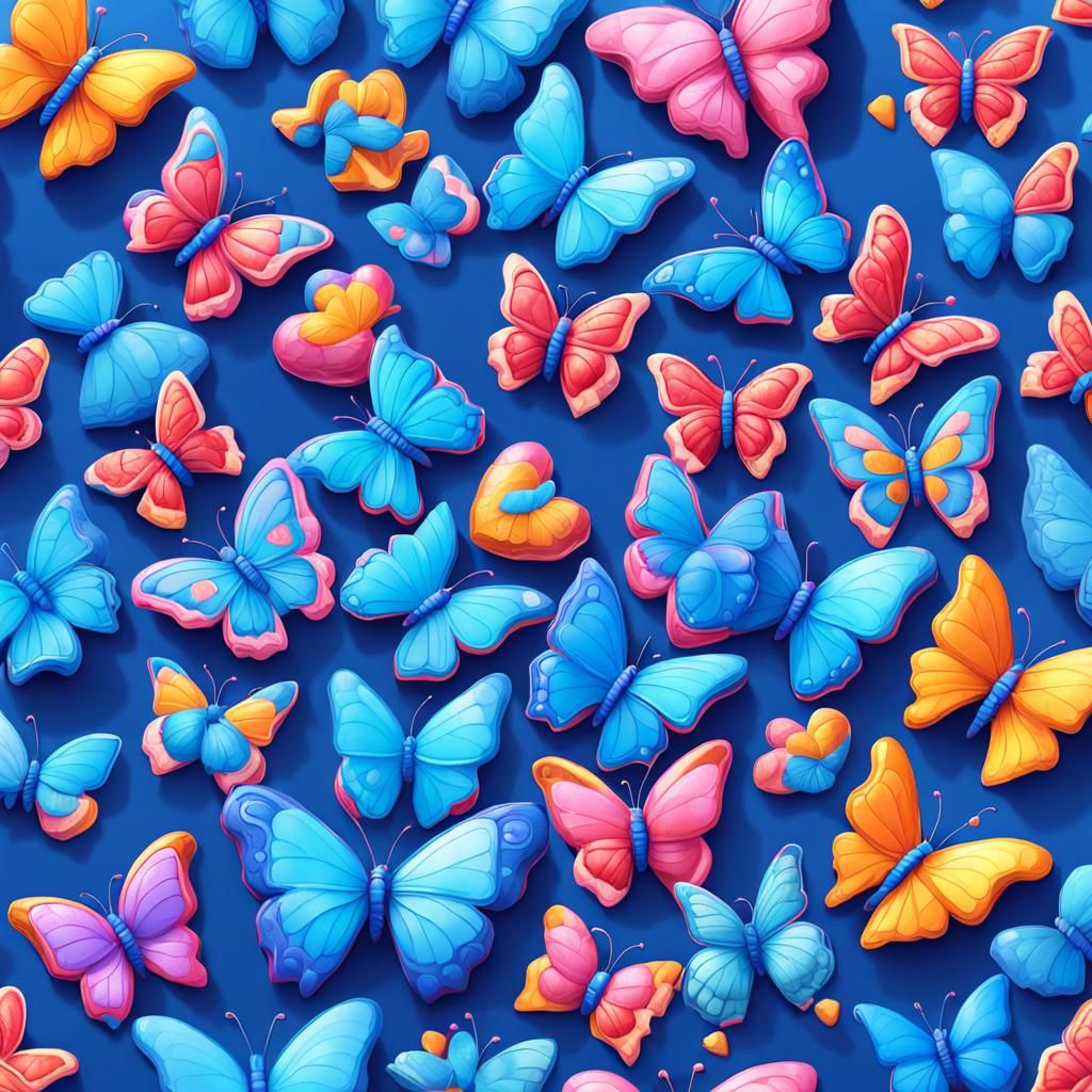 Candy Art: Blue Heart Butterflies in Digital Illustration