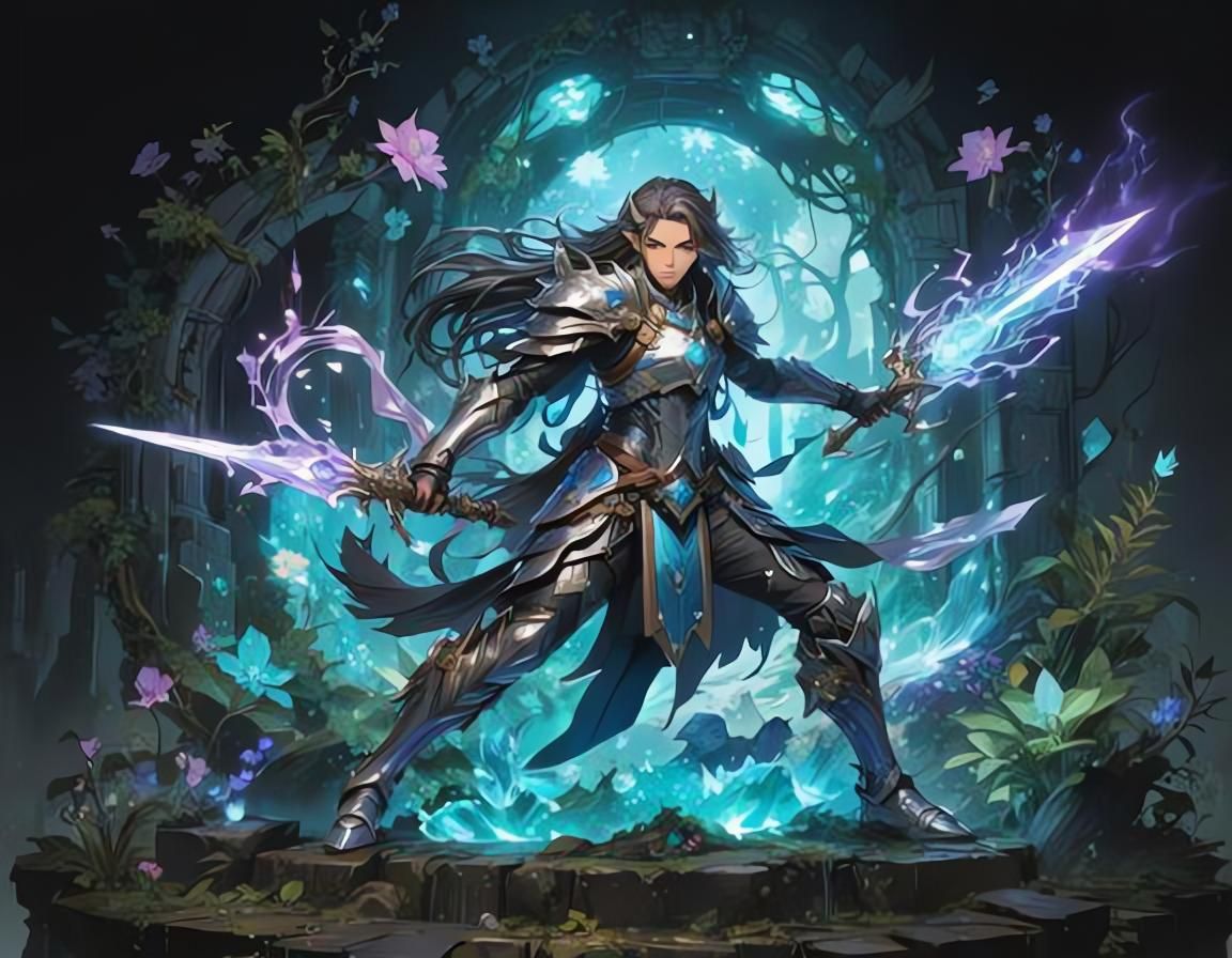 Fantasy RPG Character with Twin Daggers in Anime Style