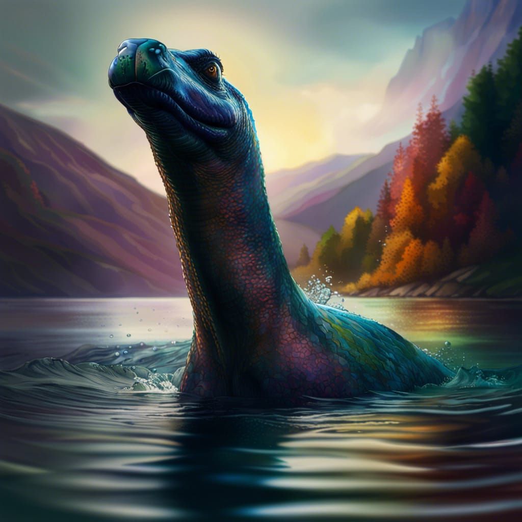 Hyperrealistic Loch Ness Monster Emerges from Lake