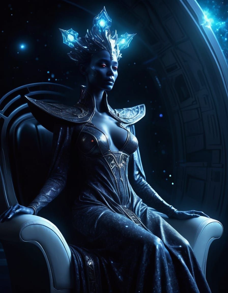 Surreal Cosmic Queen Reigns from Shattered Stardust Throne