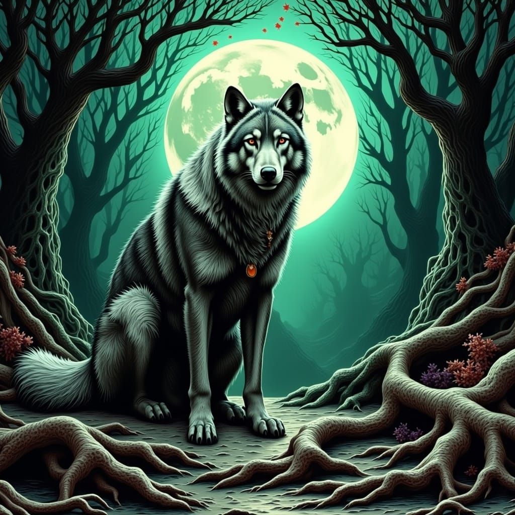 Wolf Warrior in Mystical Forest: Fantasy Art