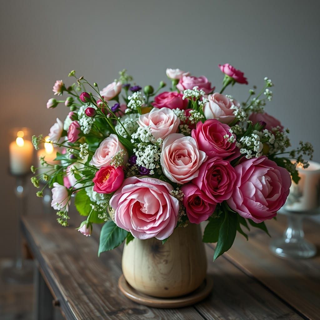Whimsical Field Flower Bouquet in Soft Candlelight