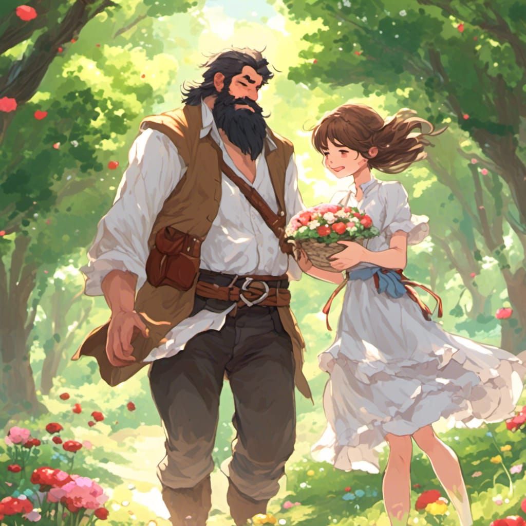 Loving Anime-Style Scene: Mexican Man and Country Woman