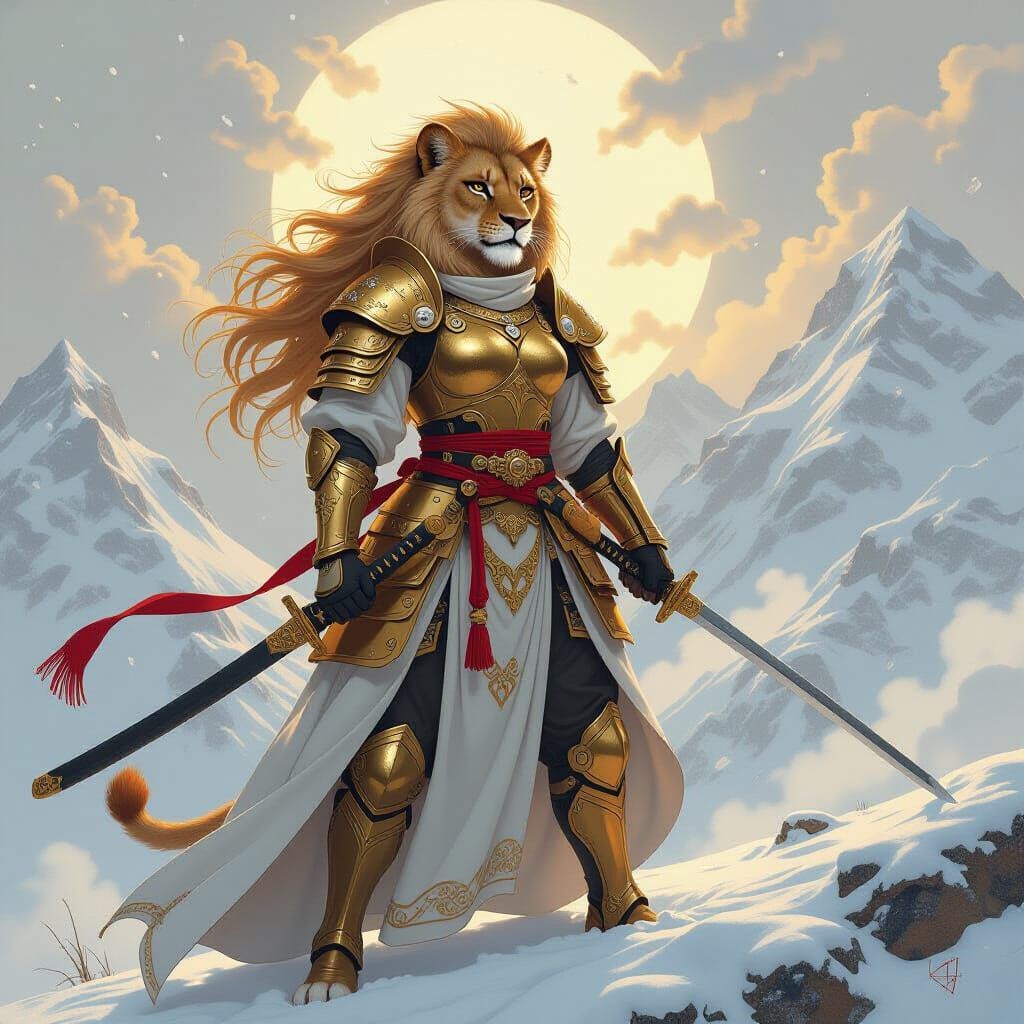 Lioness Samurai Warrior in Art Nouveau Style