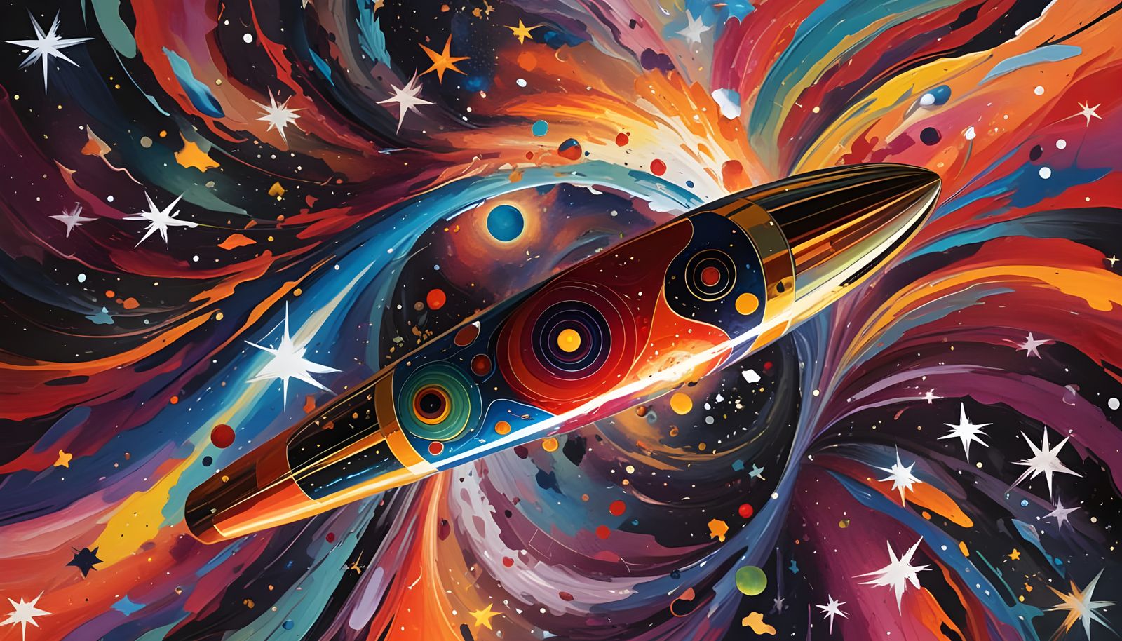 Iridescent Cylinder Reflecting Cosmic Starry Dreamscape