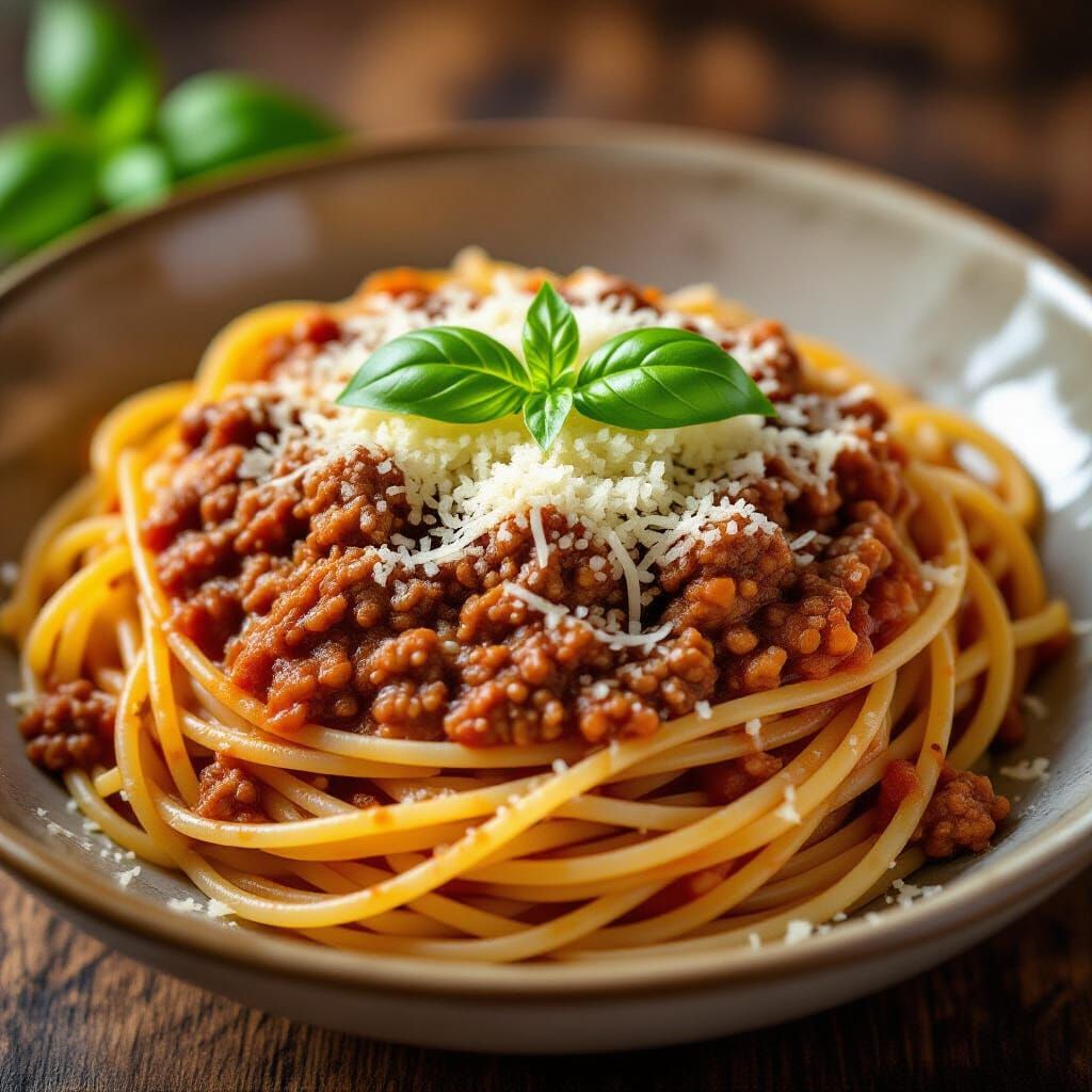 Hyperrealistic Spaghetti Bolognese with Parmesan