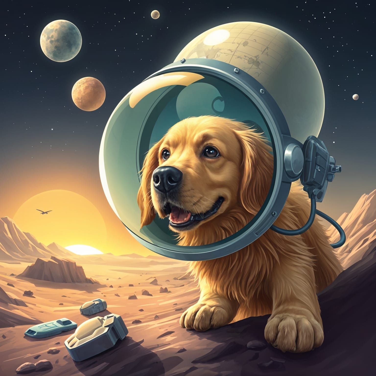 Golden Retriever's Whimsical Space Adventure