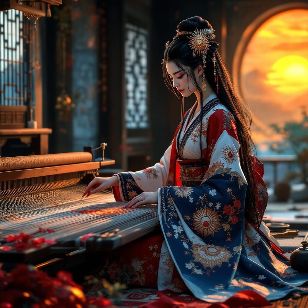 Surreal Goddess of the Rising Sun Weaves Ancient Masterpiece...