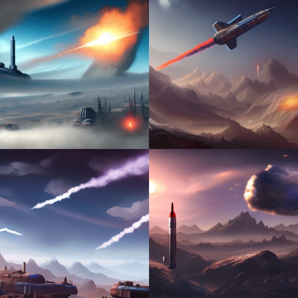 Cityscape with Missiles: Detailed Matte Painting