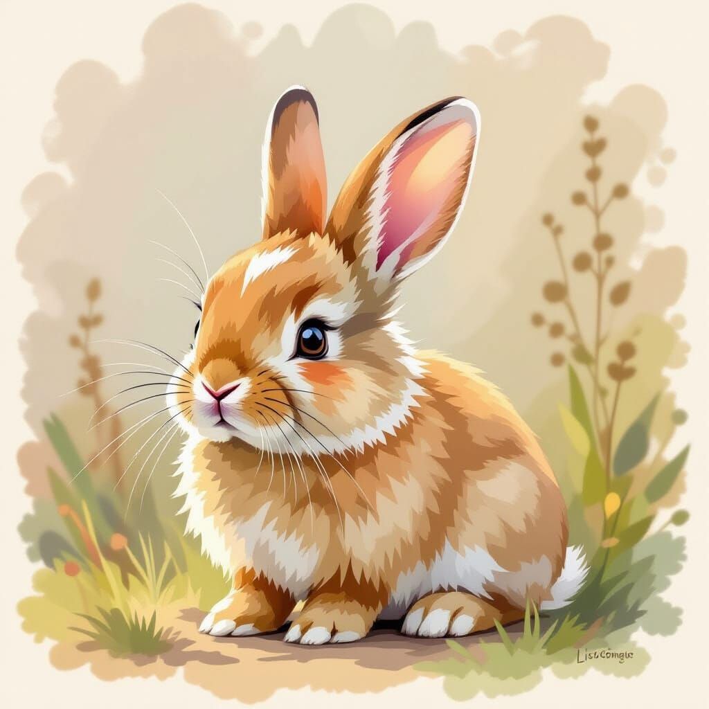 Charming Minilop Rabbit Illustration in Beatrix Potter Style