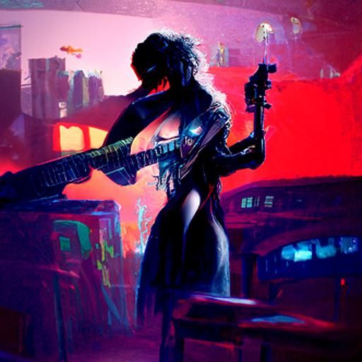 Blues Singer in Cyberpunk City at Night