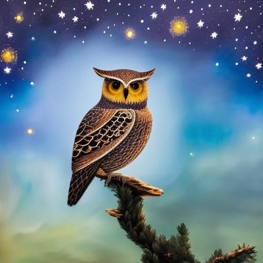 owl under a starry night sky