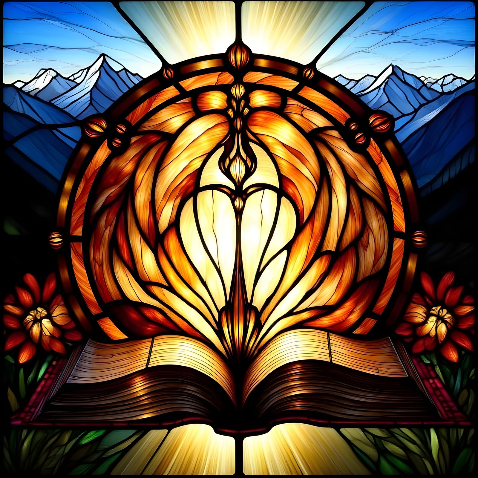 Stained Glass Artwork of an Open Book