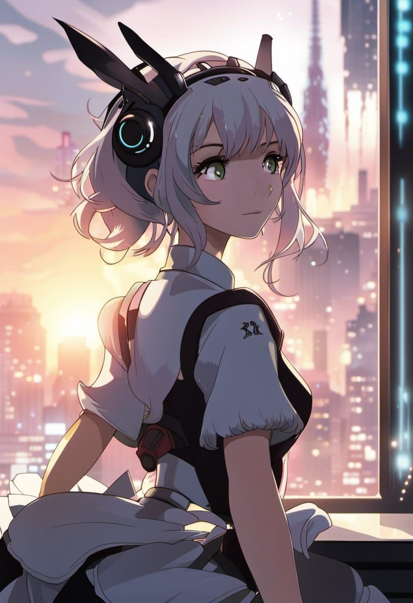 Futuristic Mecha Maid in Anime Style