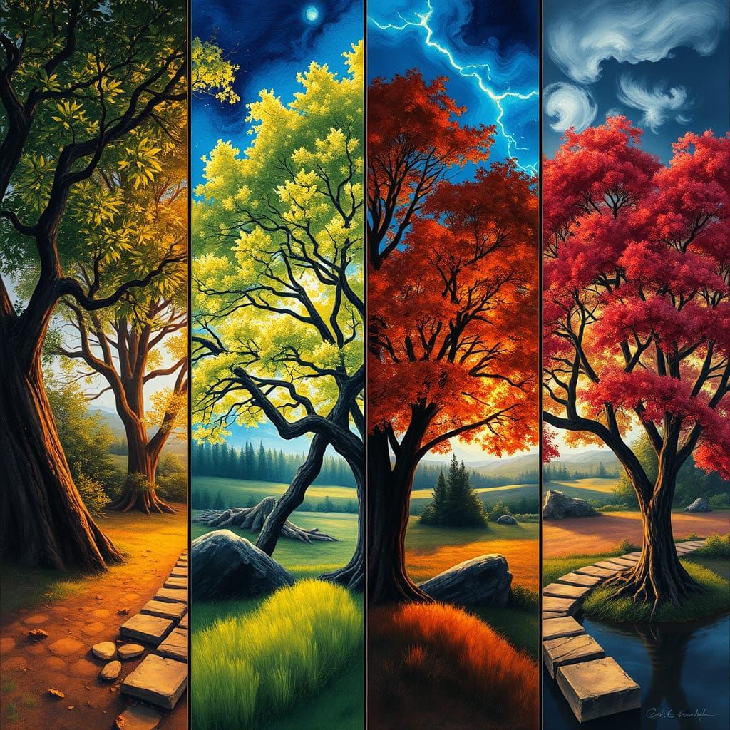 Four Seasons Polyptych in Renaissance Style