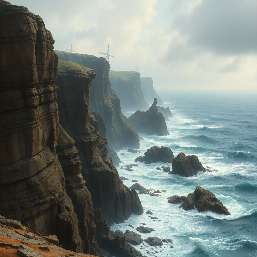 Dramatic Cliffs and Breakwaters in Romantic Style