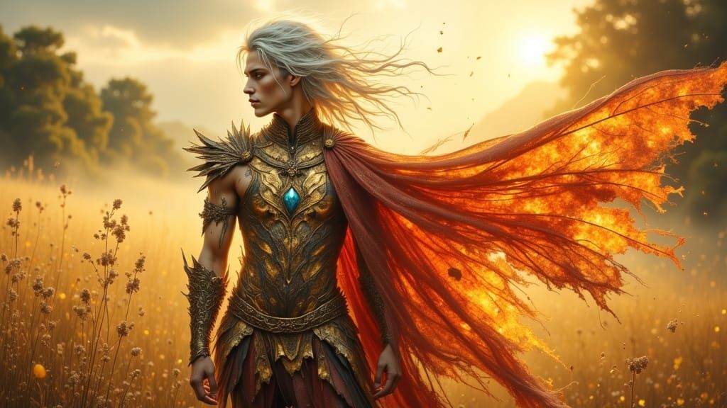 Solar Fae Prince in Sunlit Meadow: Hyperreal