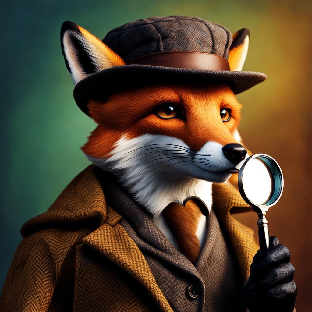 Sherlock Fox Examining Evidence in Hyperrealistic Detail