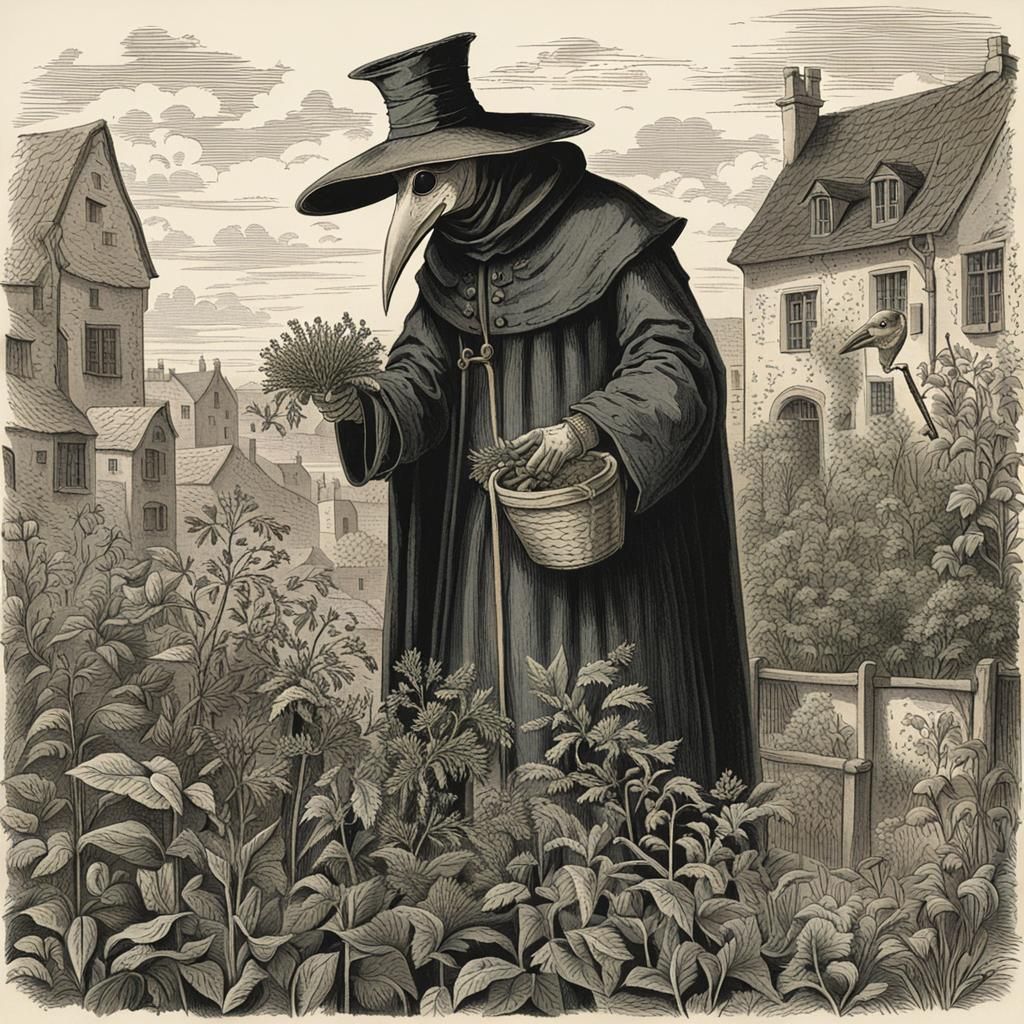 Plague Doctor Gathering Herbs