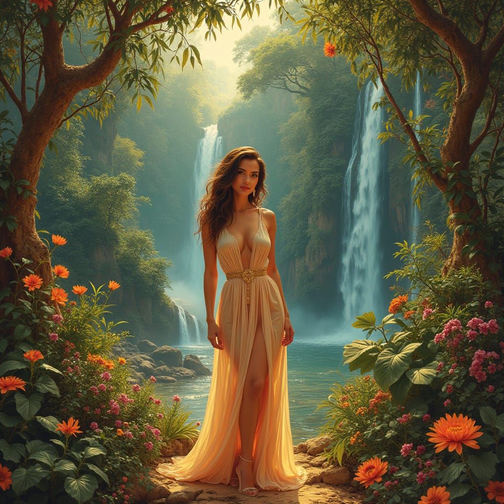 Dreamlike Woman in Tropical Forest Art
