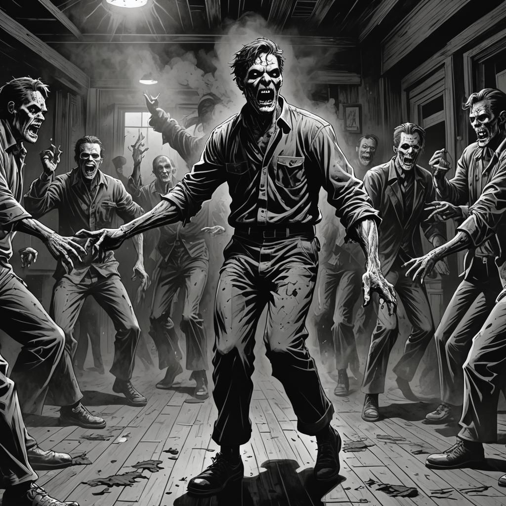 Zombie Dances in Dimly Lit Horror Comic Art
