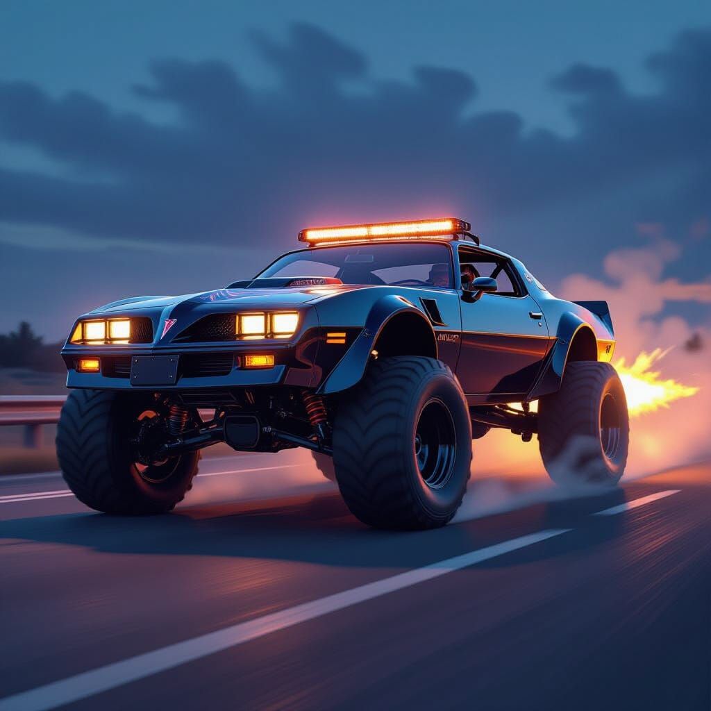Knight Rider Car Off-Road Monster Truck Races at Top Speed