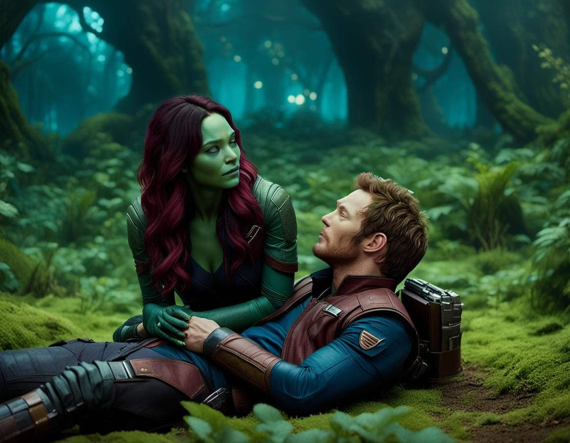 Gamora and Star-Lord: Intimate Portrait in Muted Tones