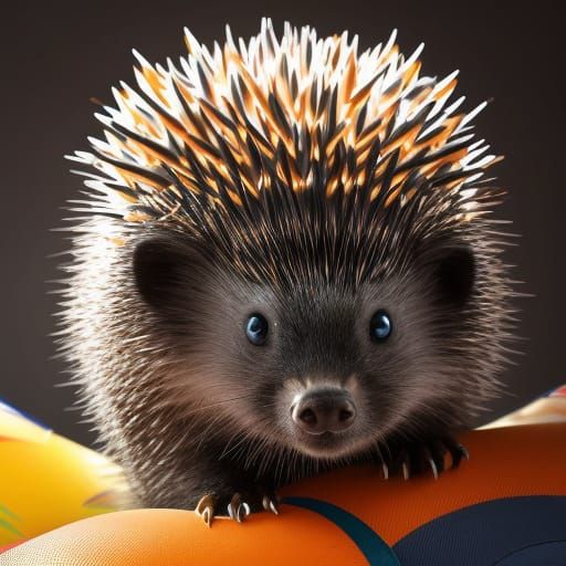 Cute Porcupine in Bounce House: Digital Portrait
