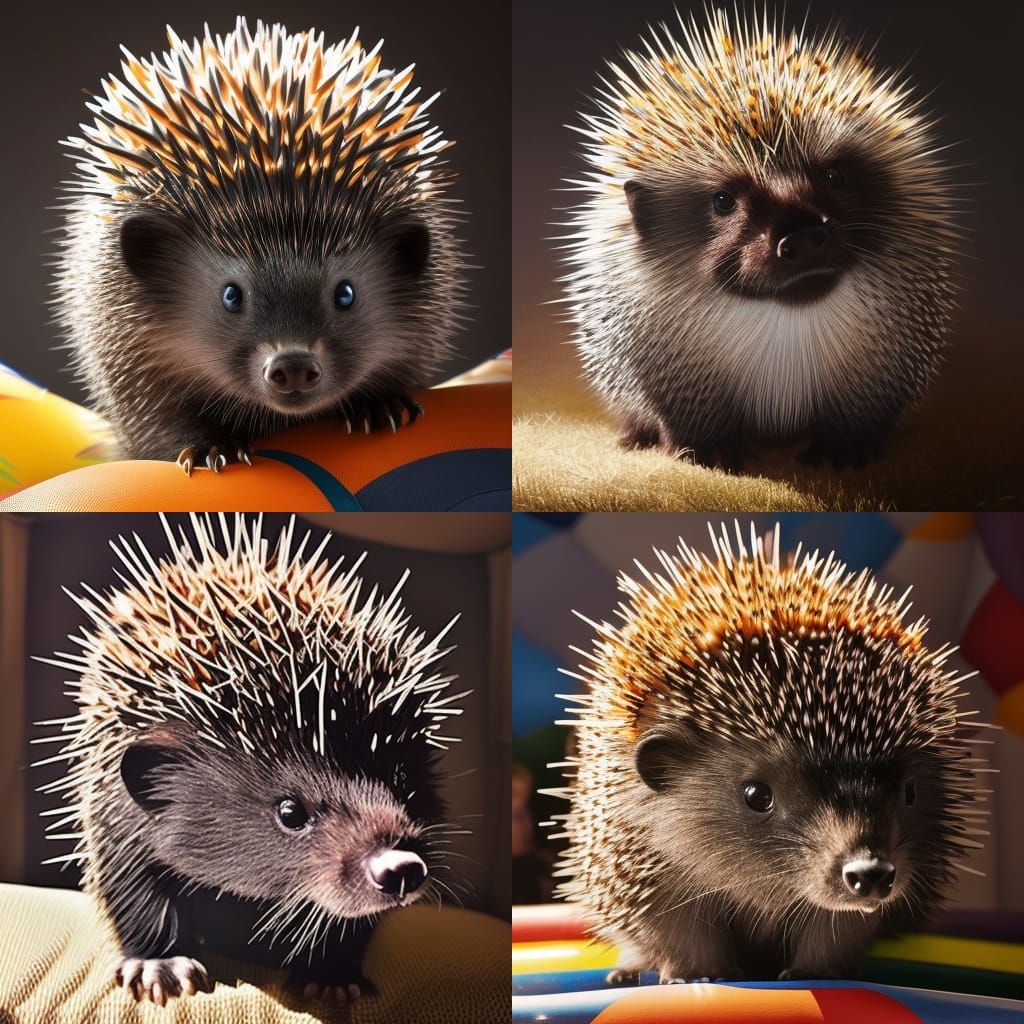 Porcupine in Bounce House: Detailed Digital Portrait