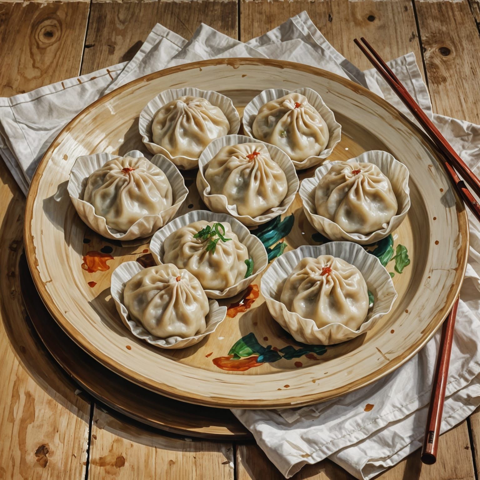 Dumplings Still Life in Impressionist Oil Painting Style