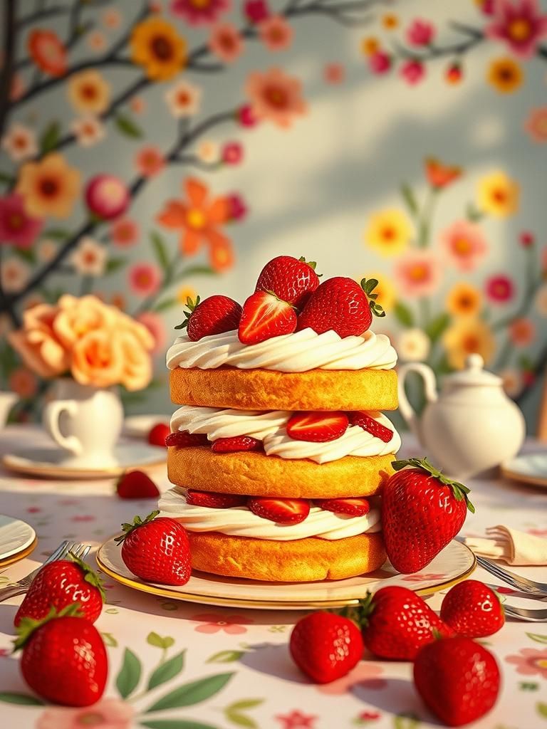 Strawberry Shortcake Still Life in Splash Art Style