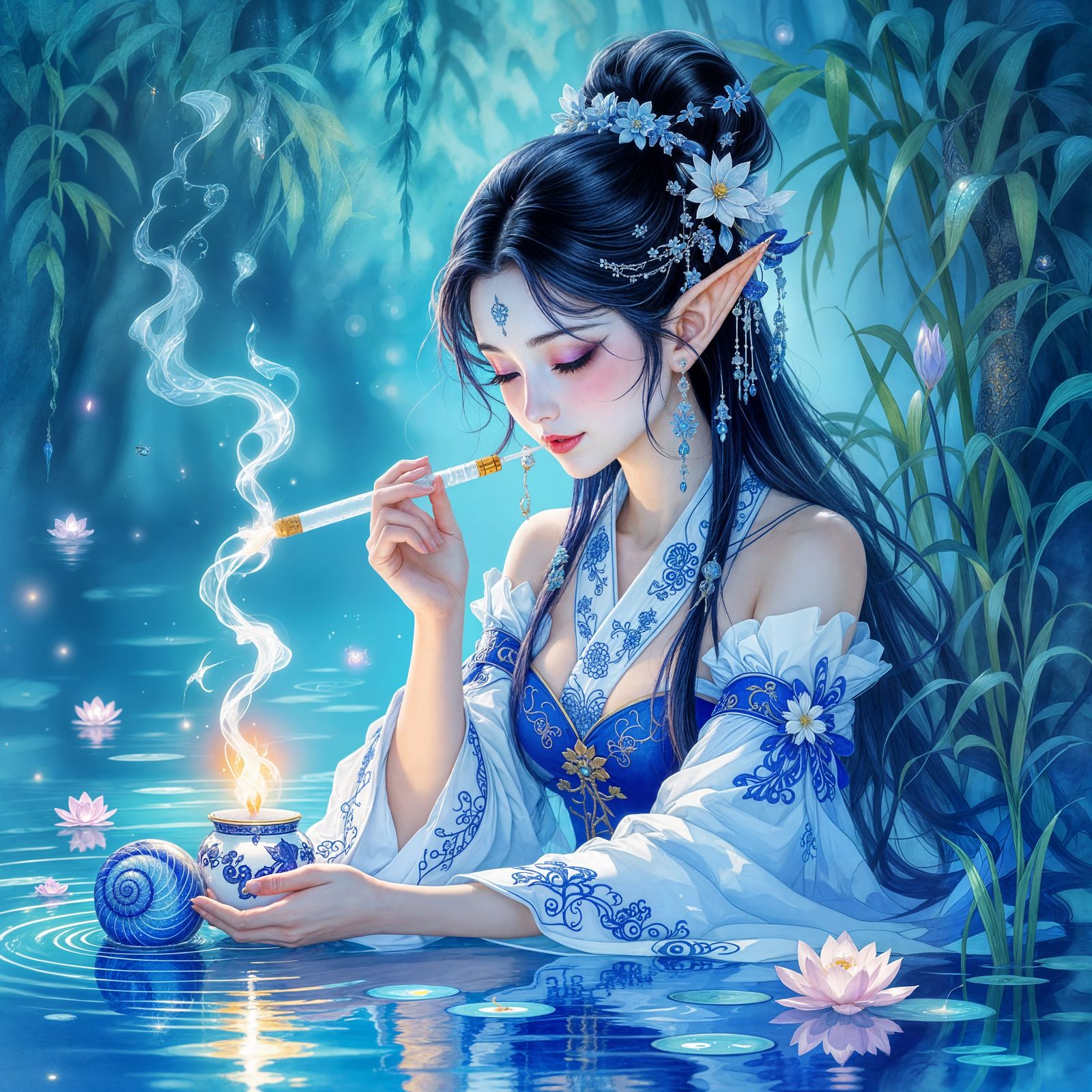 Fantasy Art: Elf Embraced by Cigarette by Luminous Lake