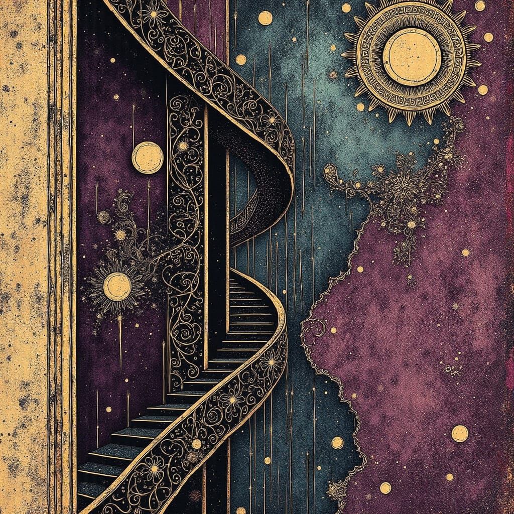 Surreal Art Nouveau Masterpiece with Gold Accents and Teal U...