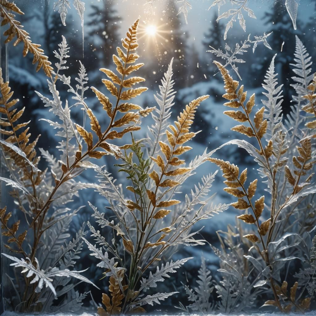 Icy Winter Window in Hyperrealistic Splash Art