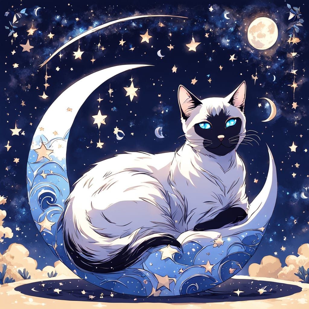 A Siamese Cat in a Crescent Moon
