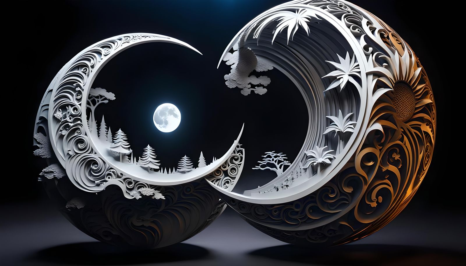 Kirigami Yin Yang Planet in Hyperdetailed Style