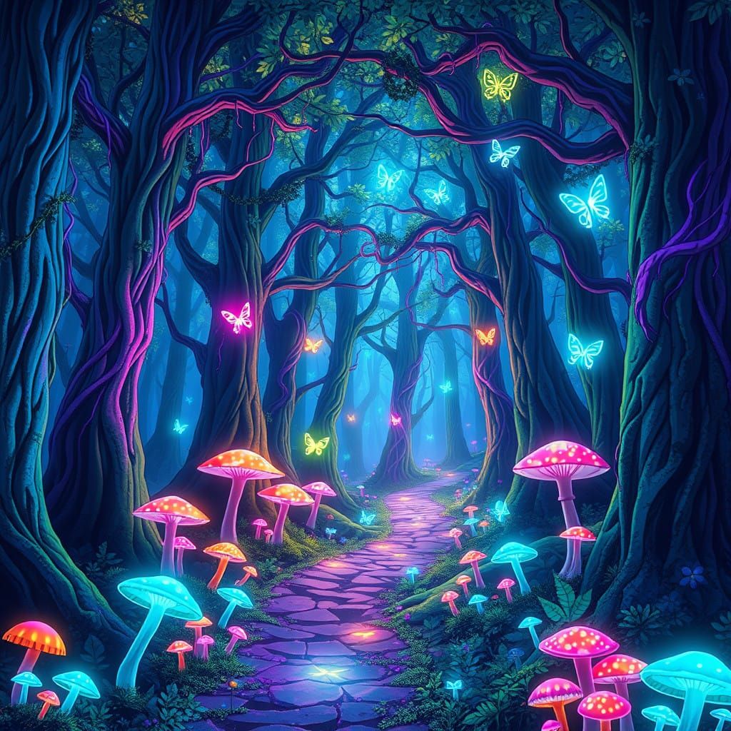 Vibrant Otherworldly Forest in Cel-Shaded Manga Style