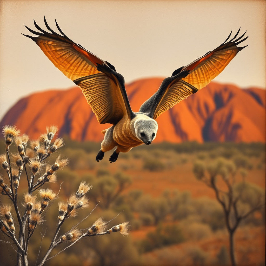 Flying Fox over Australian Outback, in Earthy Tones