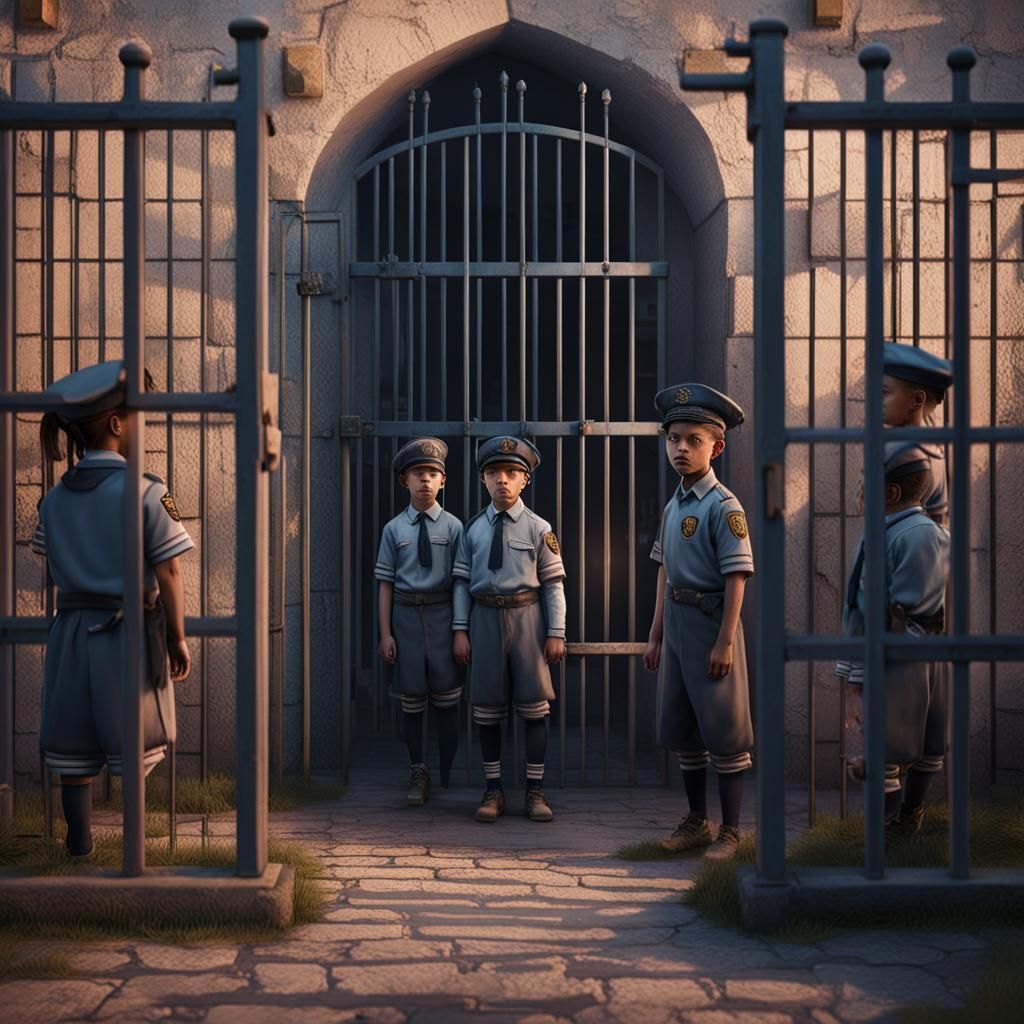 Dystopian School Prison with Children Behind Bars