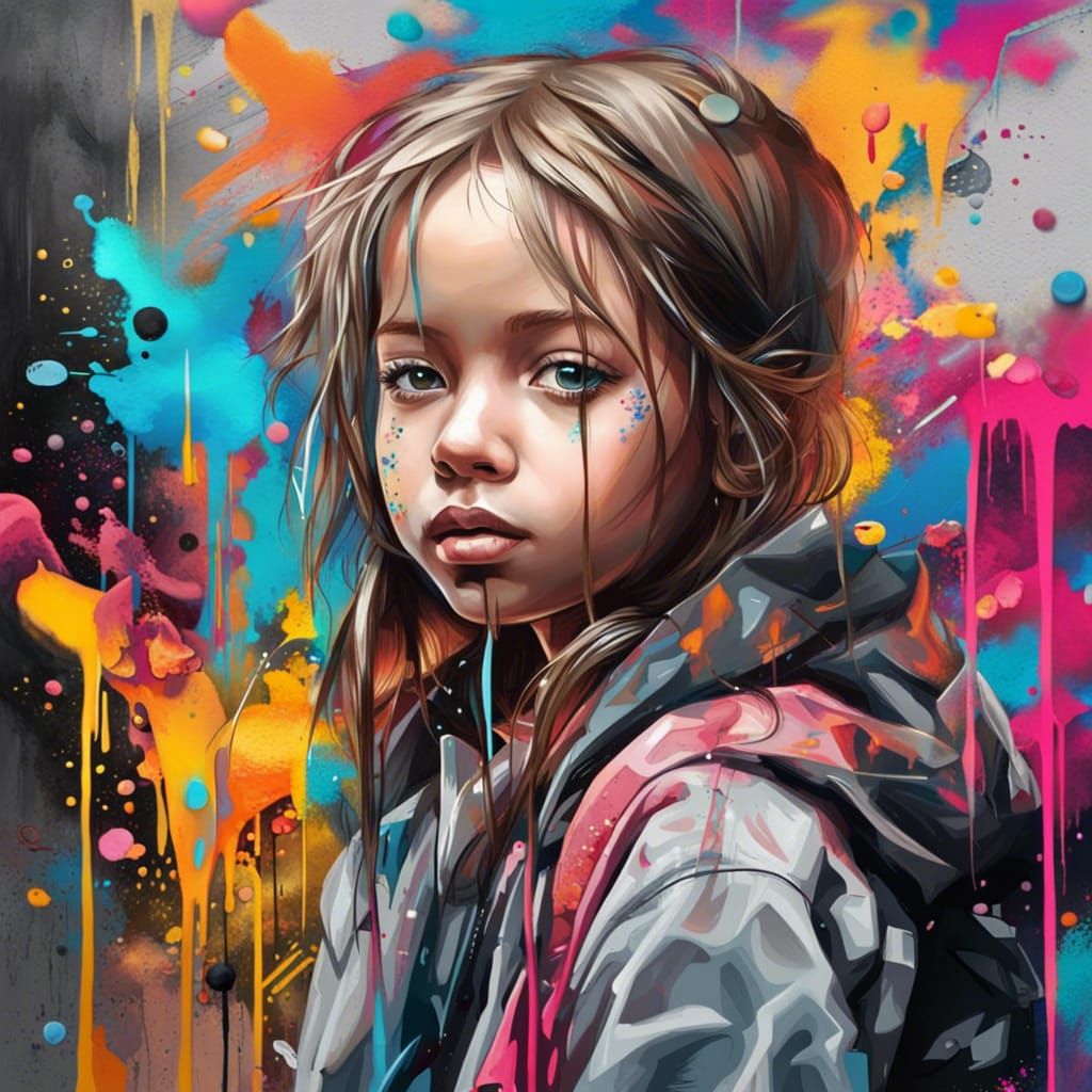 Heavenly Girl in Colorful Graffiti Art