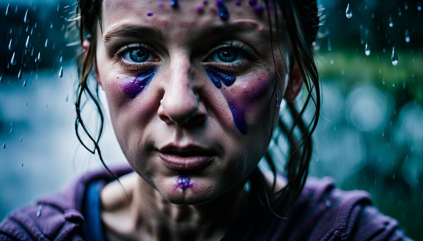 Melancholic Rain Portrait in Cinematic Style