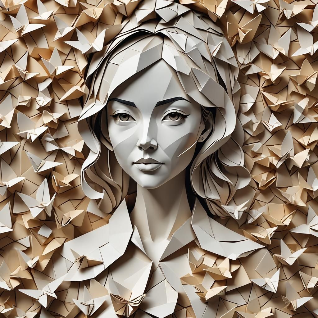 Origami Paper Sculpture of a Beautiful Woman