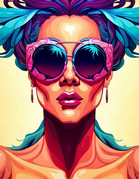 Woman with Funky Sunglasses: Detailed Digital Portrait