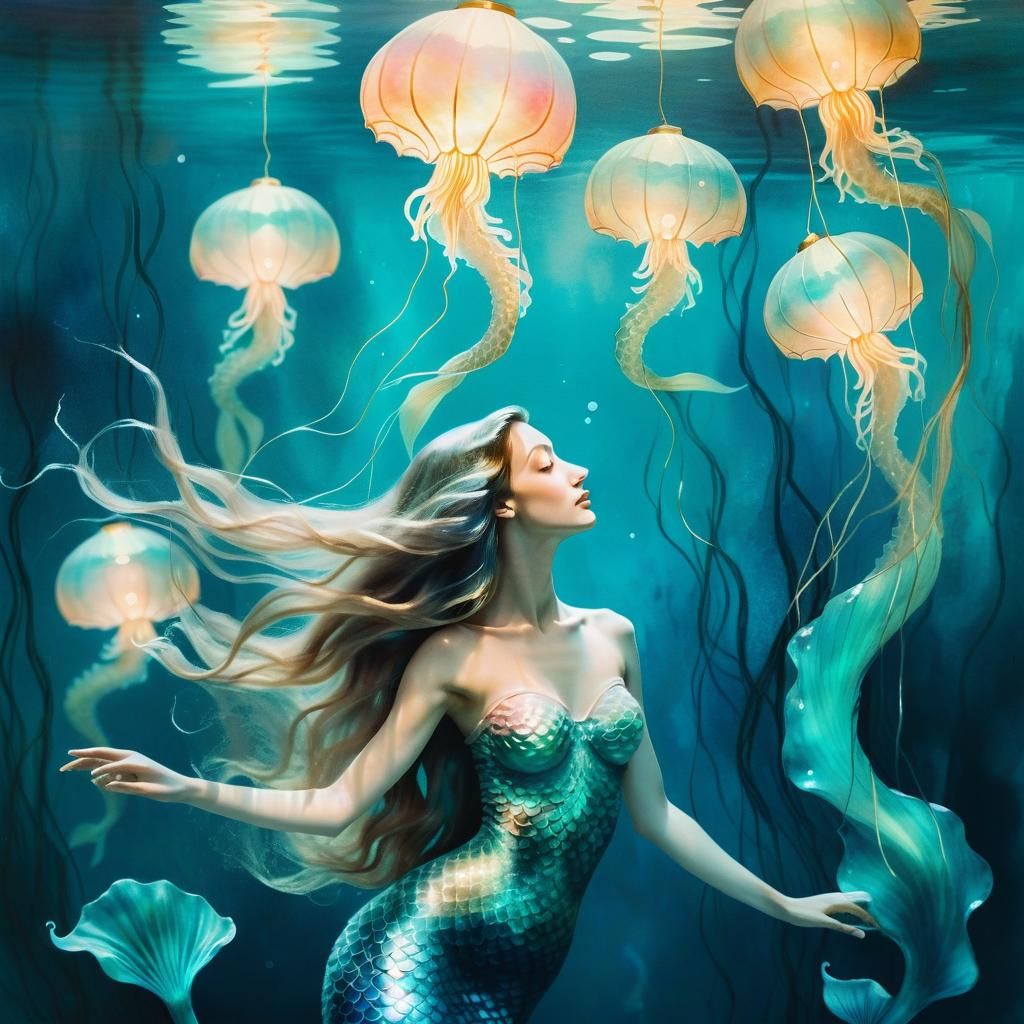 Underwater Mermaid in Dreamy Surrealist Style