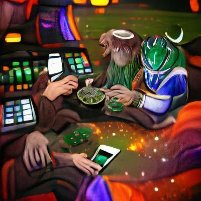 Drunk Druid Gambling in Space Casino Illustration