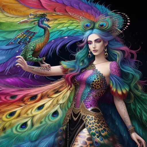 Woman with Rainbow Scales in Cosmic Illustration