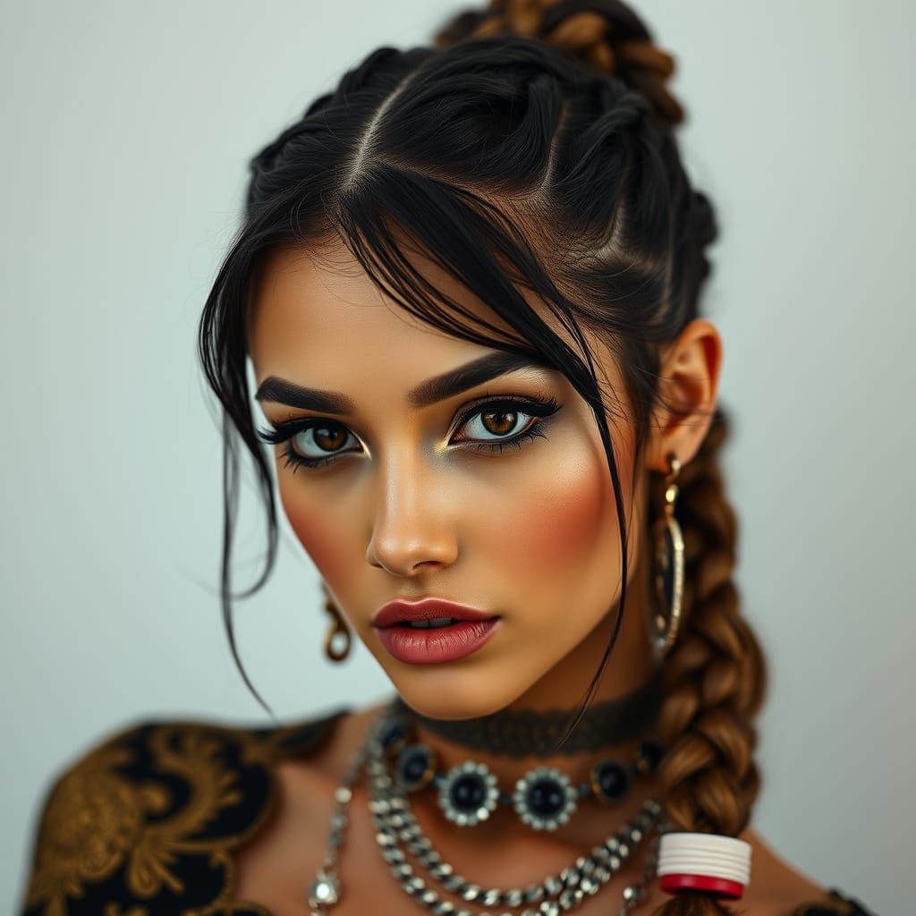 Striking Woman Portrait with Seductive Braids