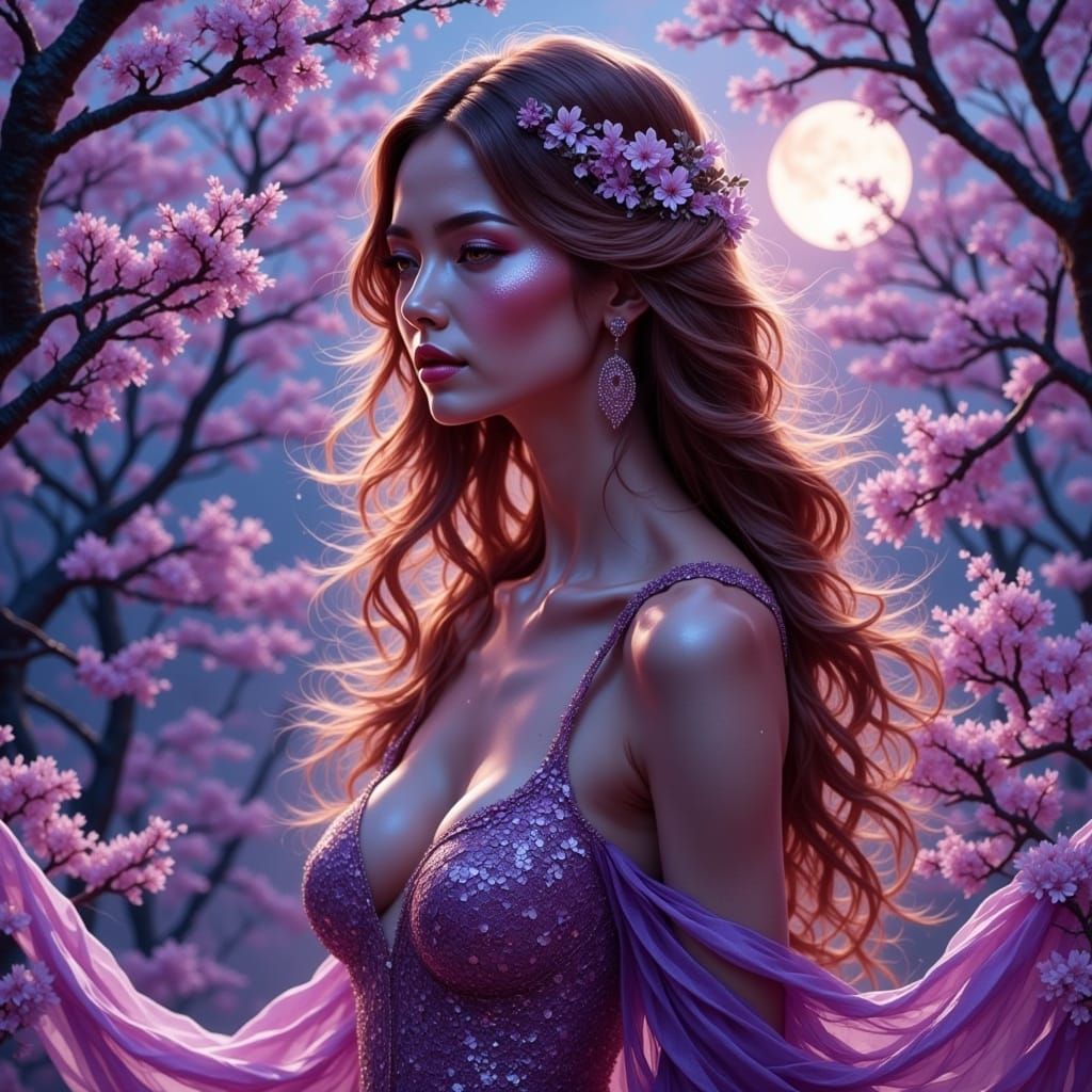 Ethereal Lilac Goddess in Whimsical Evening Attire